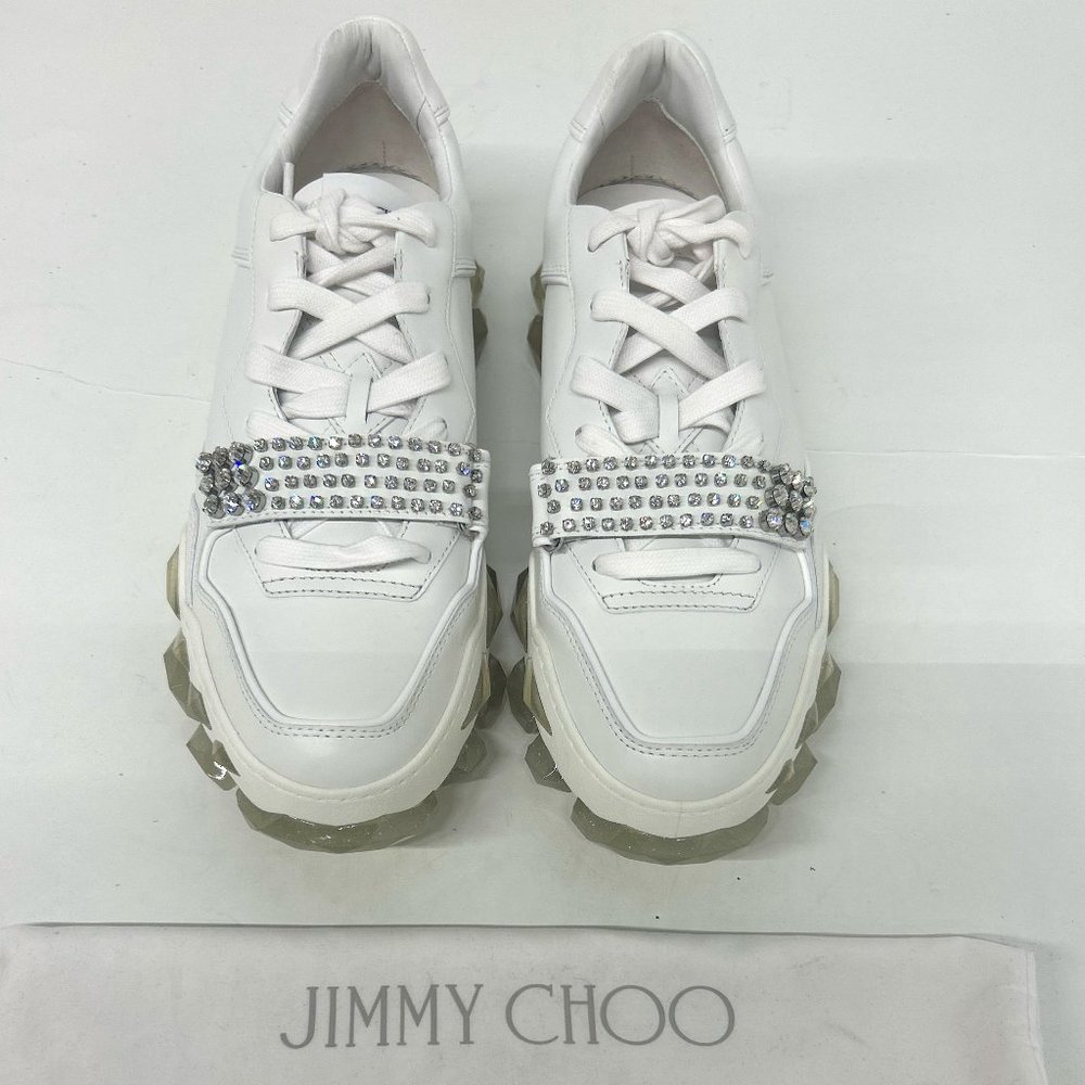 Jimmy Choo Men's White Diamond X Strap Low-Top Sneakers - Picture 3 of 9